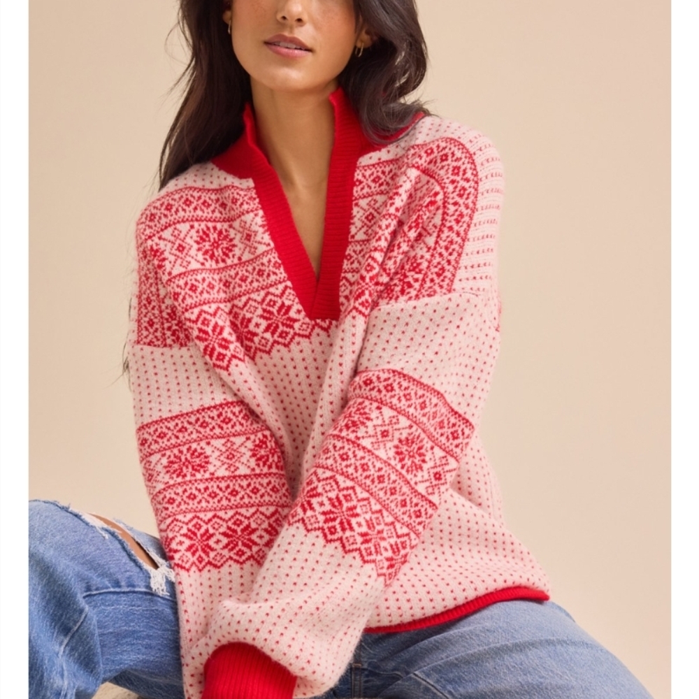 Red and White Patterned Sweater